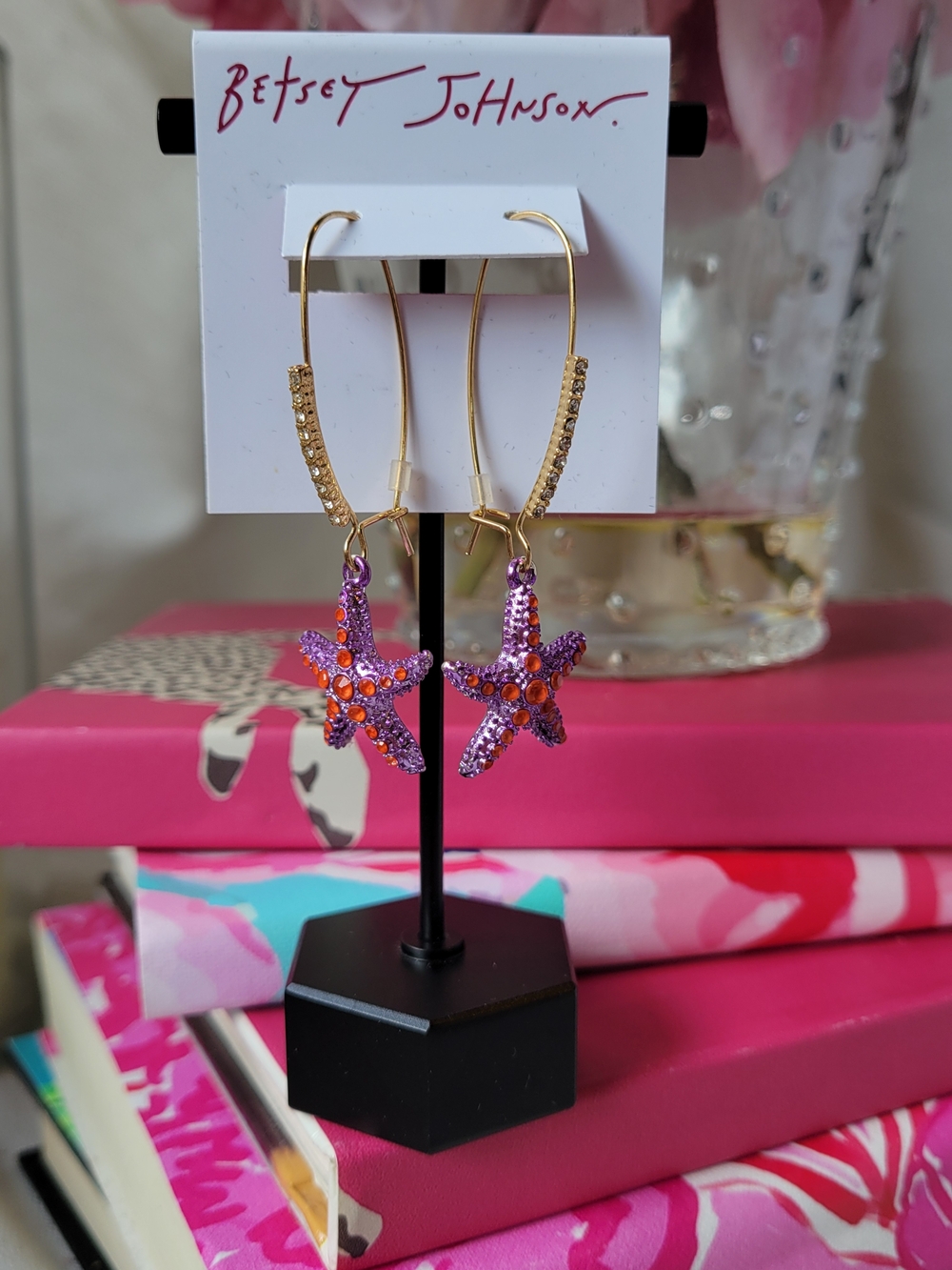 Betsey Johnson Purple and Red Crystal Starfish Drop Earrings